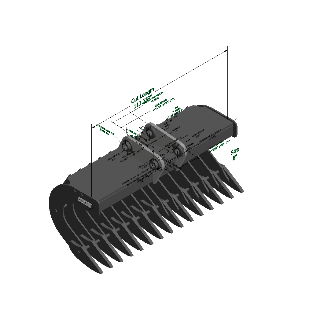 An image of a Low Profile Scoop Rake 15 Tines for Komatsu PC450-8