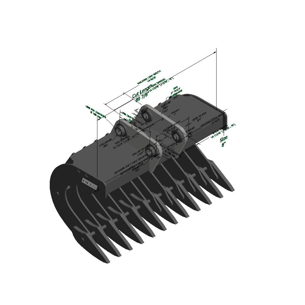 An image of a Low Profile Scoop Rake 12 Tines for Komatsu PC450-7