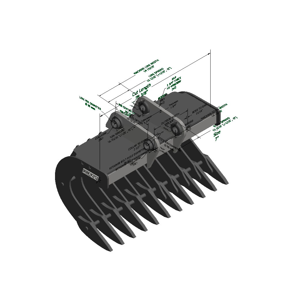 An image of a Low Profile Scoop Rake 11 Tines for Kobelco SK330