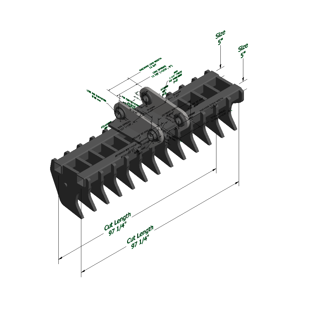 An image of a Low Profile Rake for Komatsu PC290LC-8