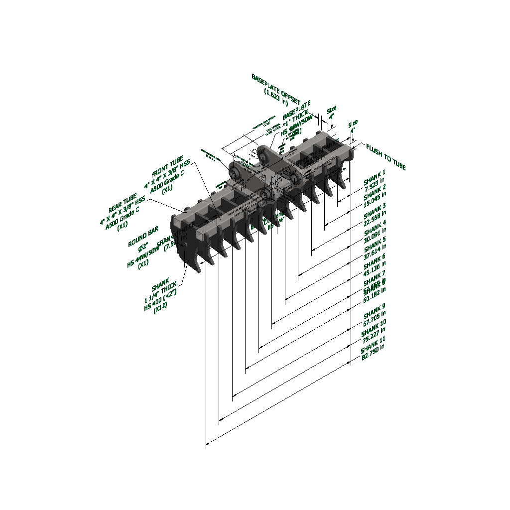 An image of a Low Profile Rake for Komatsu PC210