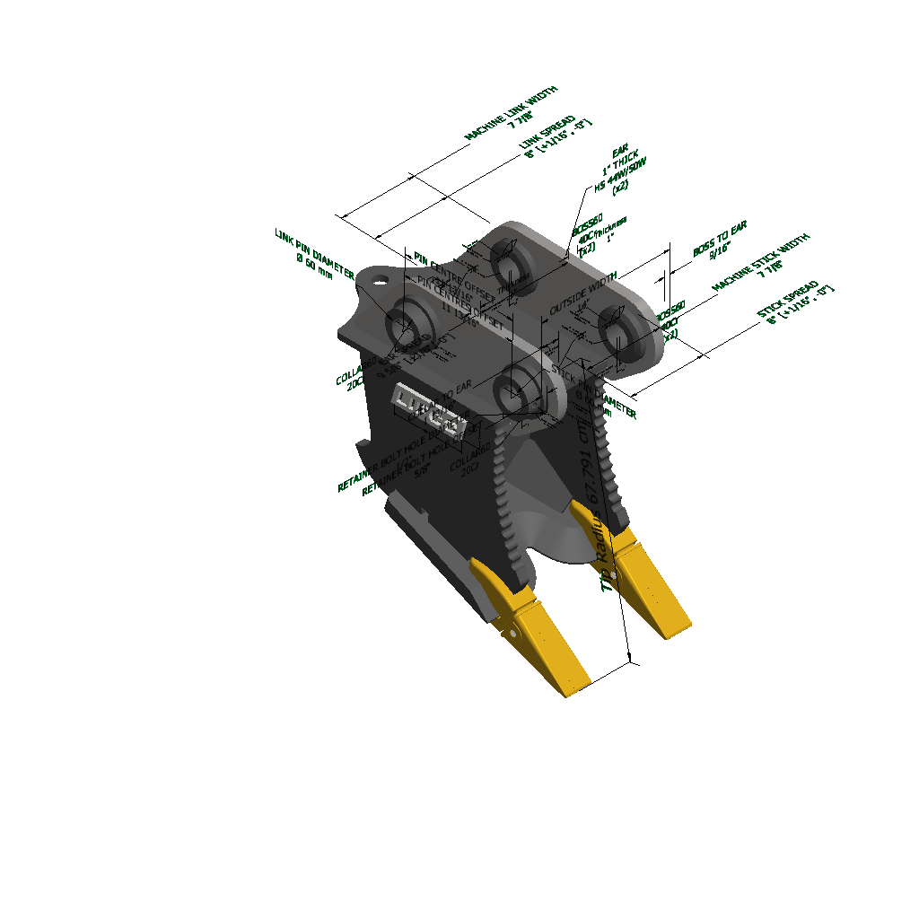 An image of a Double Shank Excavator Stump Puller for Kubota KX080-4S