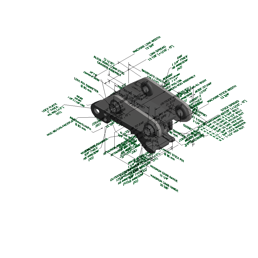 An image of a Severe Duty Multi-Grab Manual Coupler for Caterpillar 325B(C-Link)