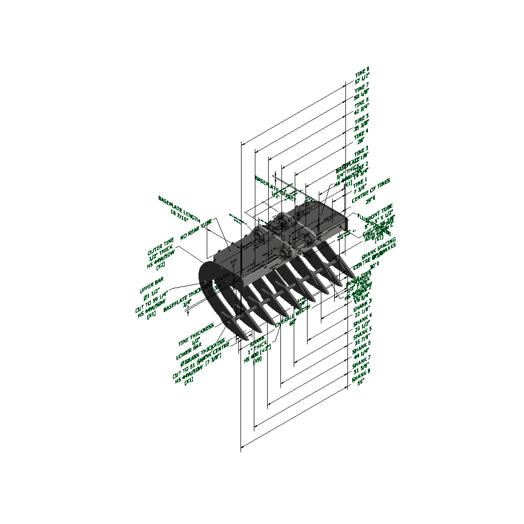 An image of a Low Profile Scoop Rake 9 Tines for John Deere 130G