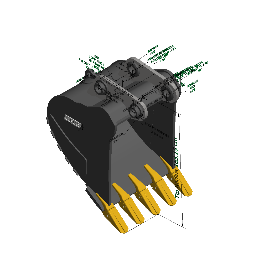 An image of a Severe Duty Digging Bucket for John Deere 370C